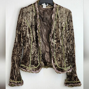 Ania A Vintage Olive Green Single Hook/Eye Close Soft Velvet Blazer   Sz M